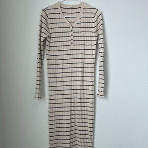 Striped Sweater Dress in Oatmeal/Black